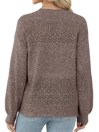 Lylinan Womens Sweaters Casual Boho Long Sleeve Shirts Crewneck Lightweight Crochet Tops Pullover Knit Sweater4