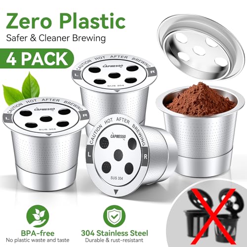 Image of CAPMESSO Reusable K Cups for Keurig: 5-hole Stainless Steel Coffee Pod for Richer Coffee Tea - 4 Pack Metal My K Cup Filter with Scoop for K Supreme /K Slim /K-Duo Gen 2,No Plastic,Leak Proof,Easy Rinse