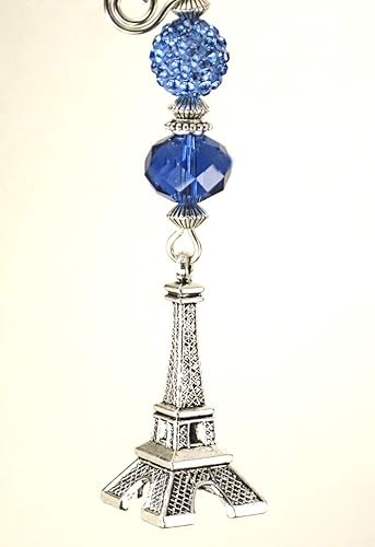 Miniatura 2 de Trace Ellements Paris France Brilliant - Torre Eiffel francesa de cristal azul cobalto y plata con cadena de tracción para ventilador de techo con
