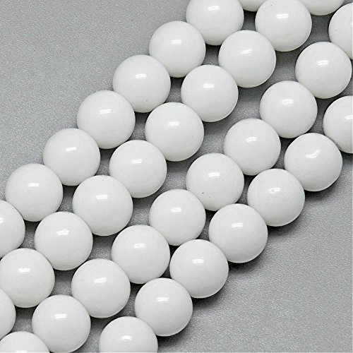 Perlin - Perles de jade en pierre semi-précieuse 10/8/6/4 mm opaque blanche ronde pour chaque perle à enfiler pour le bricolage de chaîne (4 mm 1 rang)