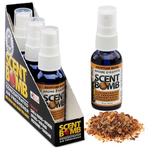 Image of Scent Bomb Air Freshener Spray, Long-Lasting Odor Eliminator - Effective Deodorizer for Home & Car, Fresh Room Spray for Kitchen, Bathroom & Smell Neutralizer - 1 oz Pack of 4, Egyptian Musk Scent