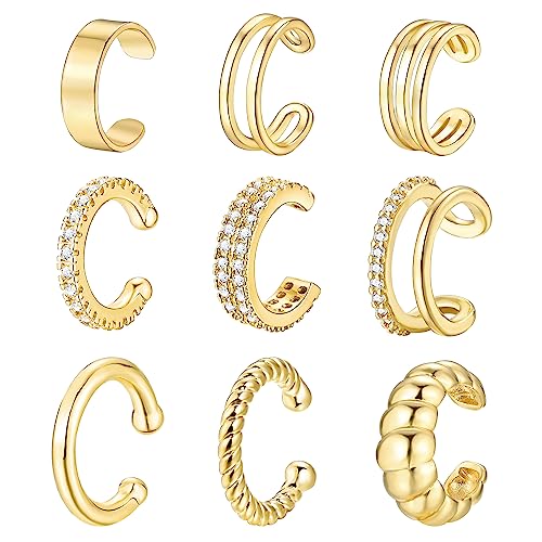 9Pcs Gold Ear Cuffs for Women Non piercing, 14K 18k Gold Plated Ear cuff earrings for Women Cartilage Clip Cuff Earrings Jewelry for women
