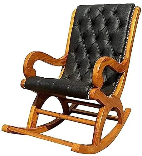 Image of Solid Sheesham Wood Rocking Chair for Living Room | Ergonomic Resting Chair for Relaxing and Pregnant Women (Black)