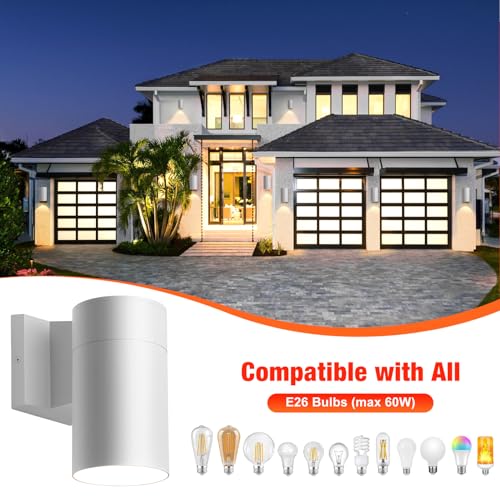 Image of QQCherry Modern Outdoor Wall Light - Aluminum Outdoor Porch Sconce for House, Patio, Garage, Doorway & Entryway - Stylish Waterproof Exterior Lighting for Outside(White,E26)