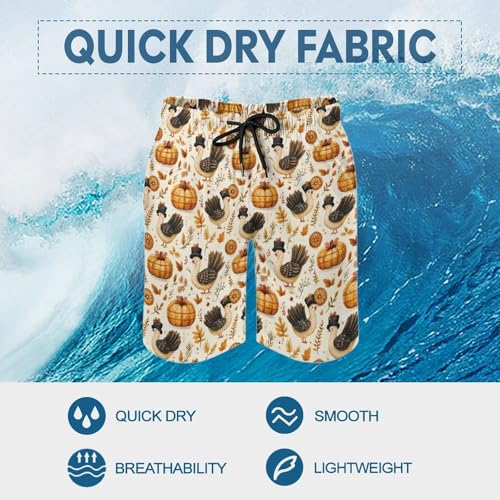 Hawaiian Shorts for Men - Comfy Turkeys Wearing Hats Print Mens Swim Trunks Bathing Suits with Mesh Lining4