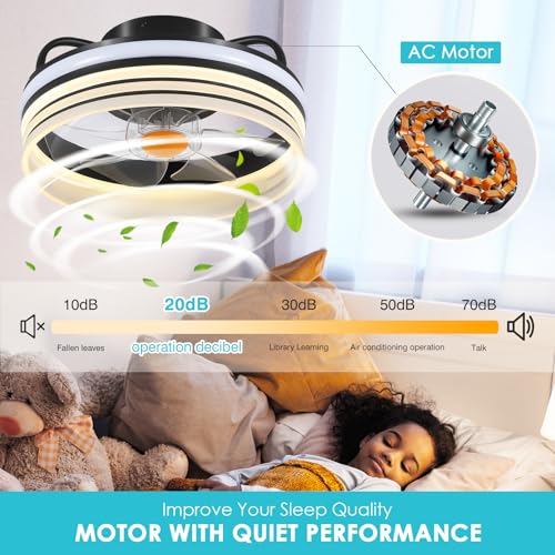 Image of Mpayel Flush Mount Ceiling Fan with Light, Small Low Profile Ceiling Fan,13 inch RGB Dimmable LED Bladeless Ceiling Fans, Modern Enclosed LED-RGB Ambient Light for Bedroom, Kids Room, Kitchen