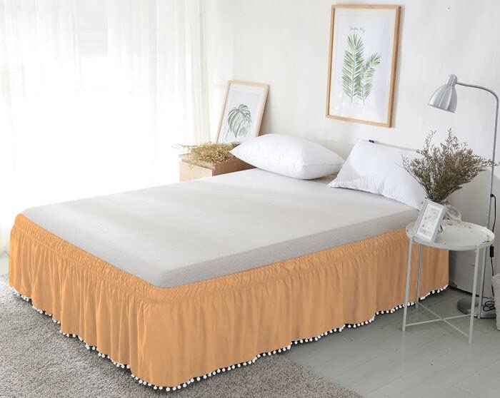 Luxury Hotel Quality Fabric Pom Pom Tassle Platform Wrap Around Bed Skirt 100 Egyptian Cotton 1000 Thread Count