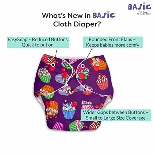 Image of Superbottoms 2 Basic Reusable Cloth Diaper With New Quick Dry Ultrathin Pads-Pack Of 4|Freesize,Washable Diapers For Baby 0-3 Yrs|Stay Dry&Lasts Up To 3Hrs - Assorted