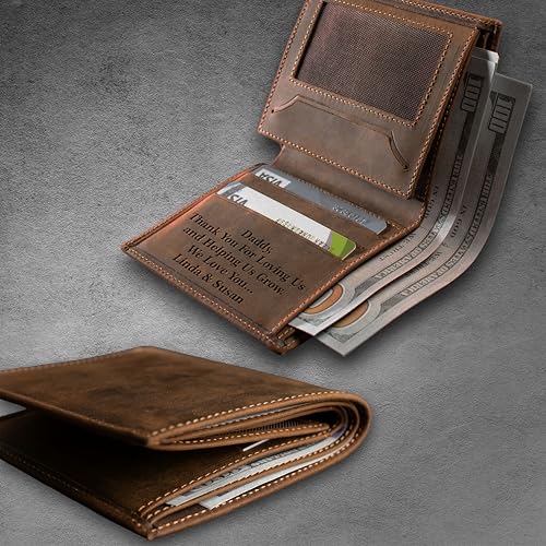 Personalized Leather Wallet for Men, Genuine Leather Trifold Wallet, Handmade Custom Wallet, Personalized Gift, Gift for Him, Gift for Dad, Anniversary Gift, Valentine's Day Gift,3
