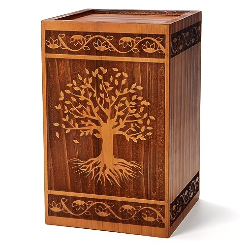 Image of Large Wooden Cremation Urns for Human Ashes Adult Male Female | Wood Urns For Human Ashes Men Women Child, Burial Funeral Memorial Urns for Ashes(Holds 200 Cubic Inch)