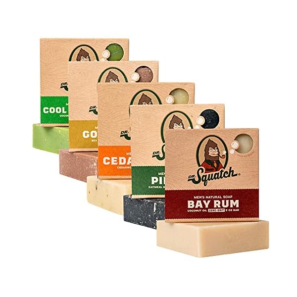 Dr. Squatch All Natural Bar Soap for Men, 5 Bar Variety Pack - Aloe, Cedar Citrus, Gold Moss, Pine Tar and Bay Rum