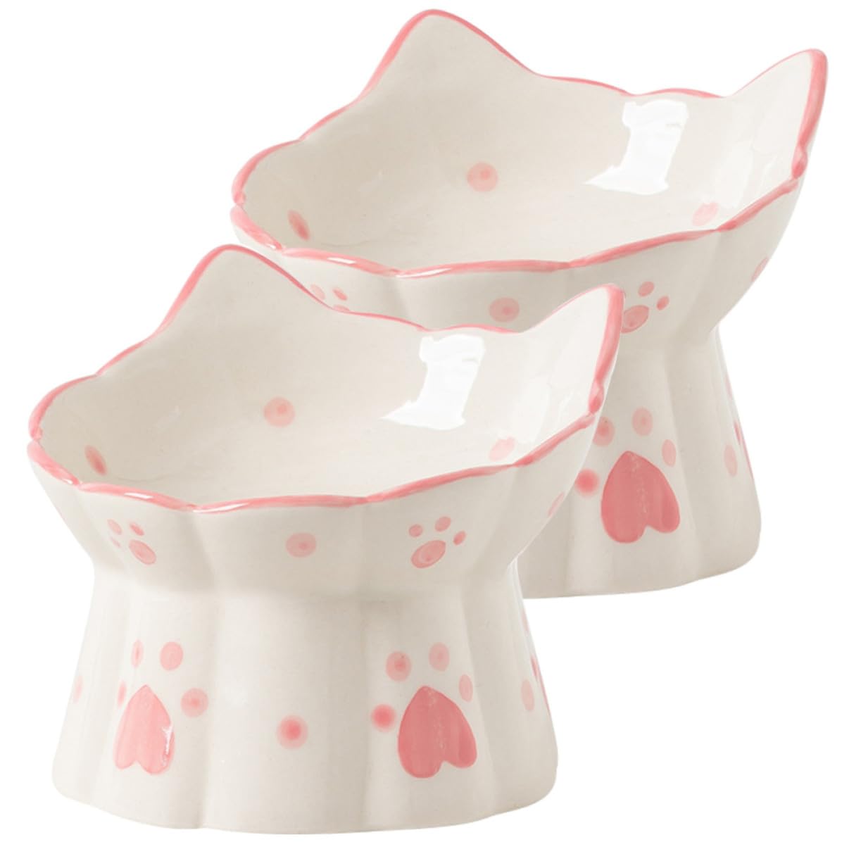 Veemoon Gamelles Surélevées en Céramique pour Alimentation et Hydratation Quotidienne Lot de 2 Design Stable et Forme Oreilles de Chat pour Chats