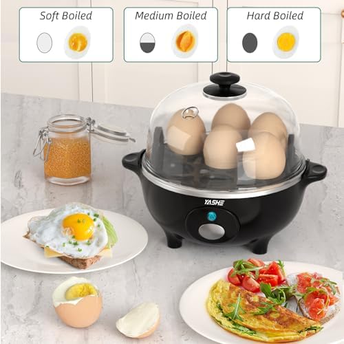 Bild 2 - YASHE Eierkocher, 360W Kompakter Egg Cooker Multifunktional, 7 Eier leicht zu Pellen, Weich, Mittel, Hart Gekocht, Eierbecher, Omelett-maker, Dampfgarer, Signalton, Kontrollleuchte, BPA-frei