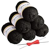 ⭐【Schwarz DK Doppelstrickgarn】: 6x50g Schwarz Acryl Garn, Helles und glänzendes Milchgarn, Gesamtlänge 600m, freies Zubehör gehören: 2 Häkelnadeln, die Hakengröße ist 3mm und 4mm.