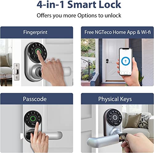 Fingerprint Keyless Entry Door Lock, Ngteco Smart Wifi Lock With Reversible Handle, Bluetooth Electronic Deadbolt, Biometric Door Lock, Keypad Door Lock, Passcode Door Lock, Digital Door Lock Silver #TOP2