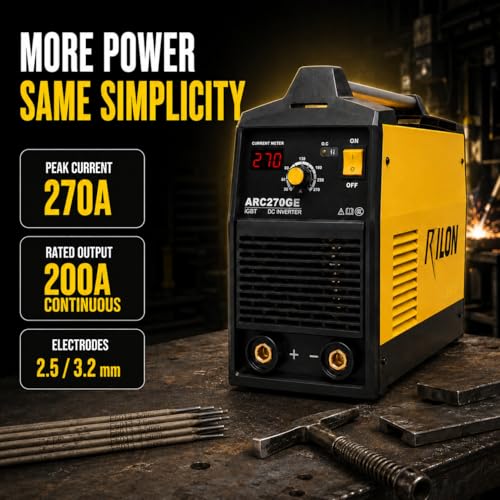 Image of RILON ARC 270GE Welding Machine | True 270A Heavy Duty IGBT Welder | RI CHIP Smart Control | Hot Start & Arc Force | 2.5mm & 3.2mm Rod | Industrial ARC Machine