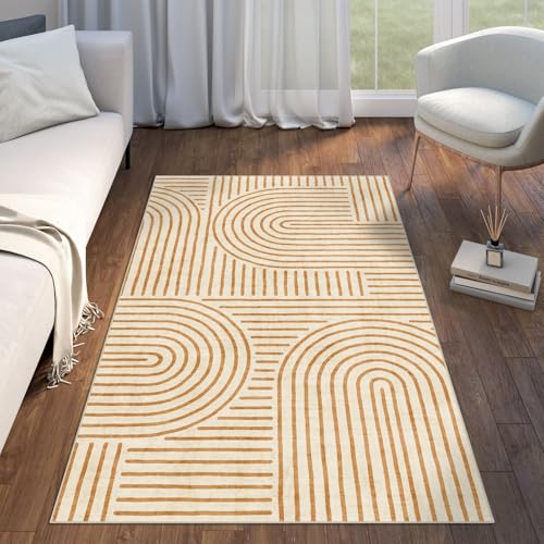 3x5 Washable Area Rug - Small Entryway Rug Non-Slip Orange Abstra...