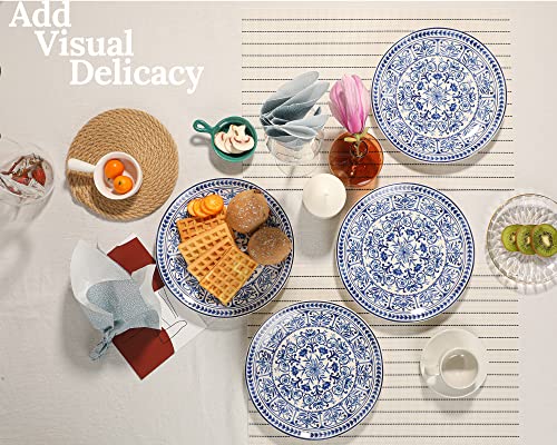 Sonemone 8.75 Inch Ceramic Salad Plates Set Of 4, Blue Marrakesh Tile Floral Round Plates, For Salad, Appetizer, Pasta, Pancakes, Steak Microwave & Dishwasher Safe #TOP5