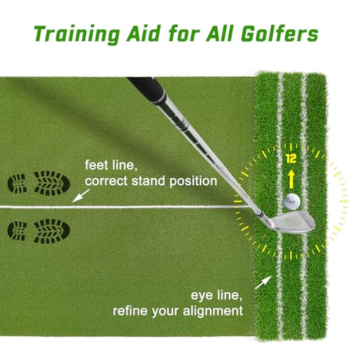 DCQ Real Feel 5x4ft Golf Hitting Mat, Large Golf Mat, Dual Turf, Fairway & Rough Artificial Grass, Golf Practice Mat Indoor & Outdoor Use, Driving & Chipping Pad with Cushion, Golf Simulator Mat