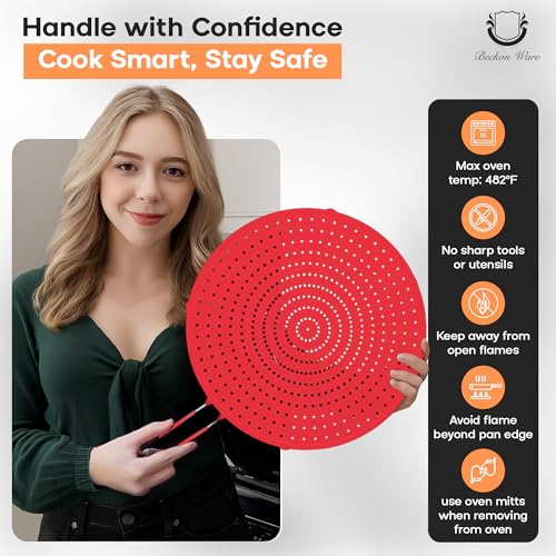 Image of Beckon Ware 11-Inch Splatter Screen for Frying Pan, Silicone, USA Brand | grease splatter guard, Fits 9-11 inch pans, Red, Helps contain cooking grease and oven safe