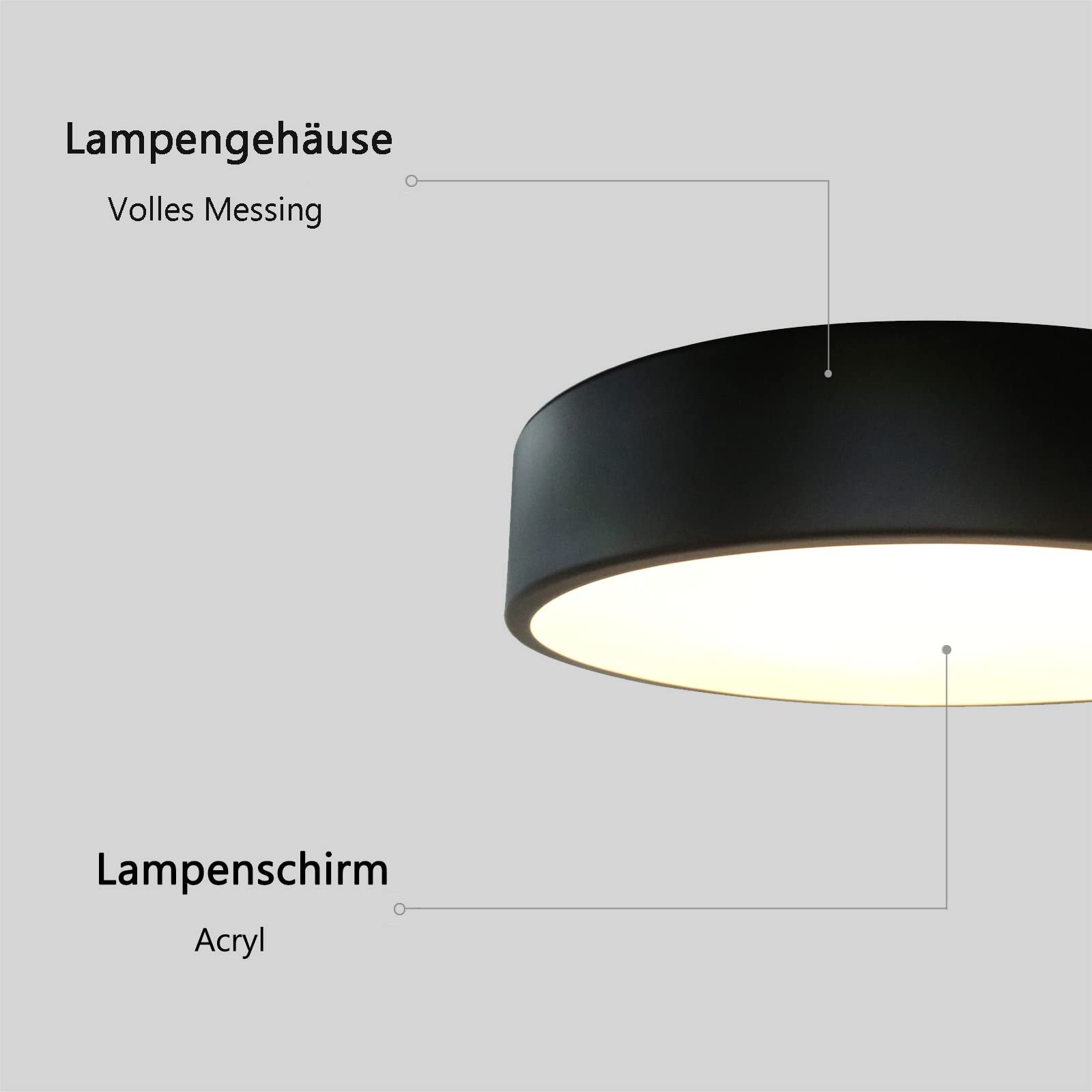 24W LED Luz de techo con sensor de movimiento Pasillo Lámpara de techo Ultraslim Ø40cm 3000K Blanco Cálido Interior con sensor de movimiento Negro Ronda Moderna Lámparas de techo de latón