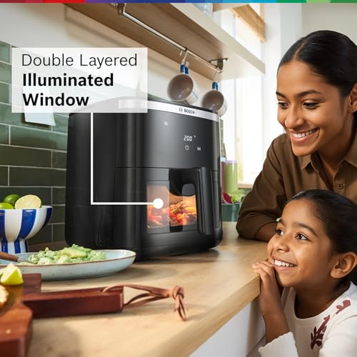 Image of Bosch CrispMaxx Digital Air Fryer XXL 7.2L with Baking Tray | Illuminated Viewing Window | Touch Panel | 7 Preset Menu | Shake Alarm | Uses Upto 95% Less Oil | 2-Year Warranty | Black【MAF671B5IN】