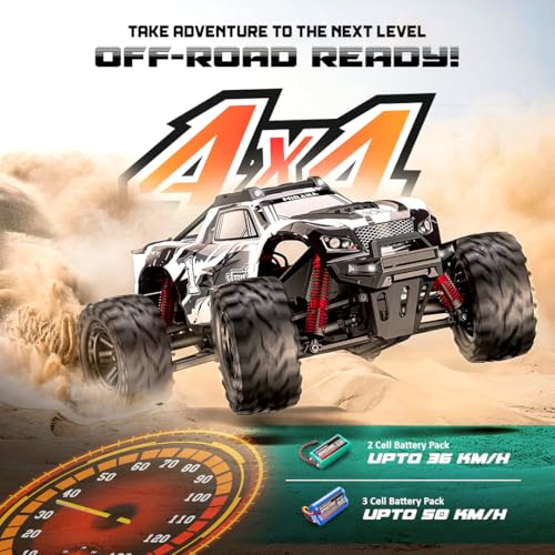 Image of Mirana Spectre 1:10 High Speed Hobby Grade RC Car Toy for Kids & Adults up to 50 kmph - 4x4 Remote Control Offroad Monster Truck ATV - 2 & 3 Pack Rechargeable Batteries - for Ages 14+ Years (Silver)