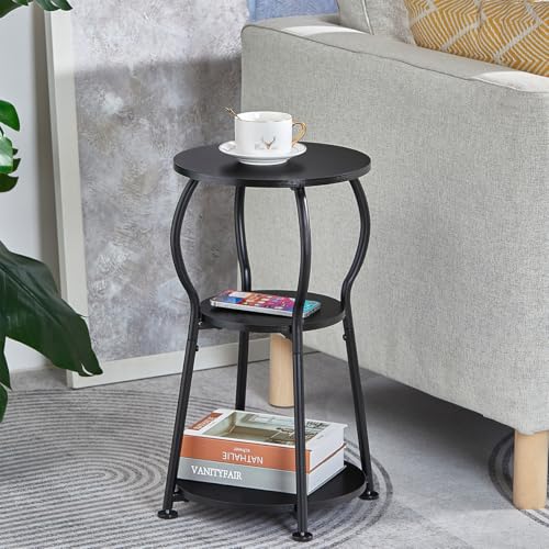 ZEXVIDA Runder Beistelltisch Vintage, 3-Stufiger Industrieller Couchtisch Klein mit Robustem Metallrahmen, Nachttisch Kleiner Tisch Runder Sofatisch für Wohnzimmer Schlafzimmer Balkon (Tintenschwarz) – Bild 3
