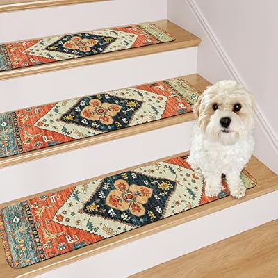 OJIA Extra Non-Slip Carpet Stair Treads for Wooden Steps Set of 4, 30"X8" Rubber Indoor Stair Runner Slip Resistant Stair Rugs Safety Mats for Dogs, Kids & Elders, Stairway Grip Step Treads