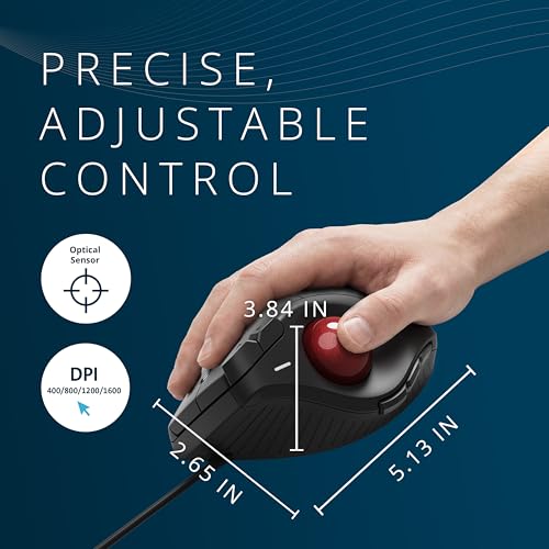Image of Kensington TB675 Vertical Trackball Mouse Wired, Ergonomic Design, USB-C /USB-A Connection - Black (K72170WWMY)