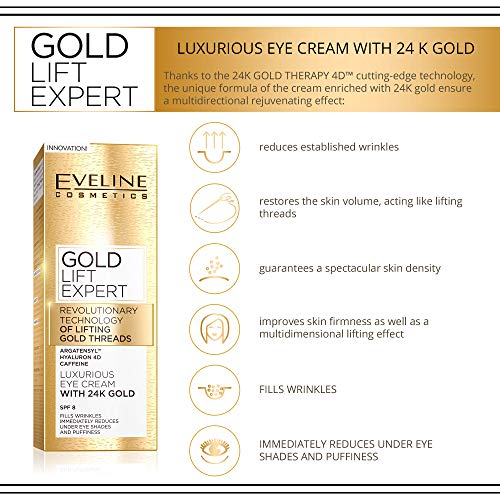 Eveline Cosmetics Gold Lift Expert Anti-Wrinkle Eye Cream with 24 Carat Gold 15 ml - Image 3