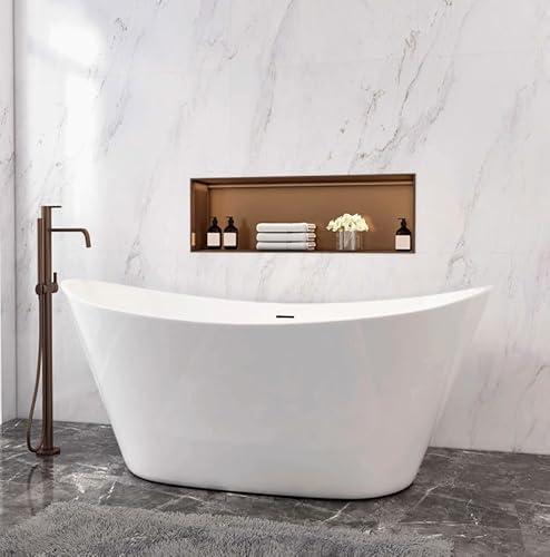 Aica Sanitär Freistehende Badewanne mit Siphon Acryl Set Acrylbadewanne Acrylwanne Luxusbadewanne,150x72x65cm für Badezimmer