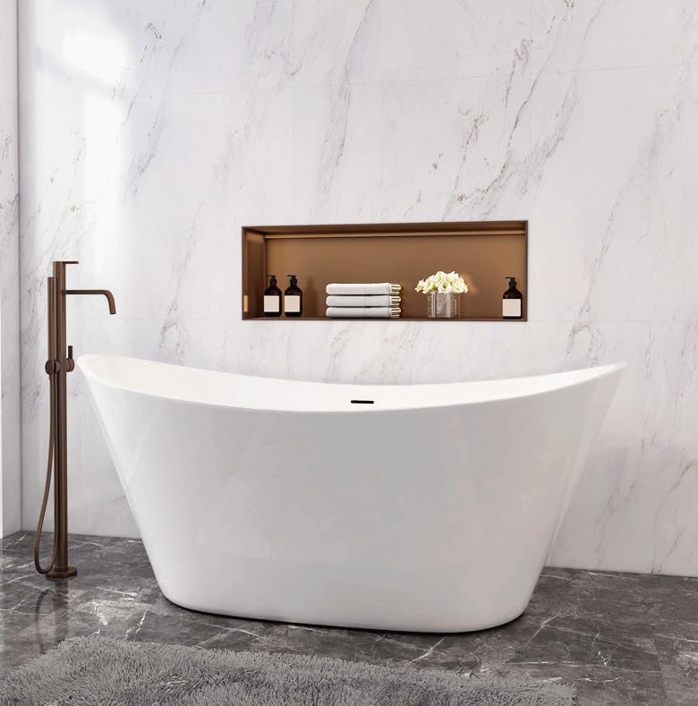 Aica Sanitär Freistehende Badewanne mit Siphon Acryl Set Acrylbadewanne Acrylwanne Luxusbadewanne,150x72x65cm für Badezimmer
