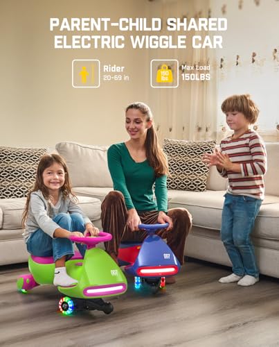 FanttikRide N7 Pro Electric Wiggle Car with Pedal, Rechargeable Battery, CyberWiggle, 2 in 1 Swing Car, 2 Speed, Anti-Rollover, Flashing Wheels, Bluetooth, for Ages 3 and Up, 150 Lbs, Grape Green