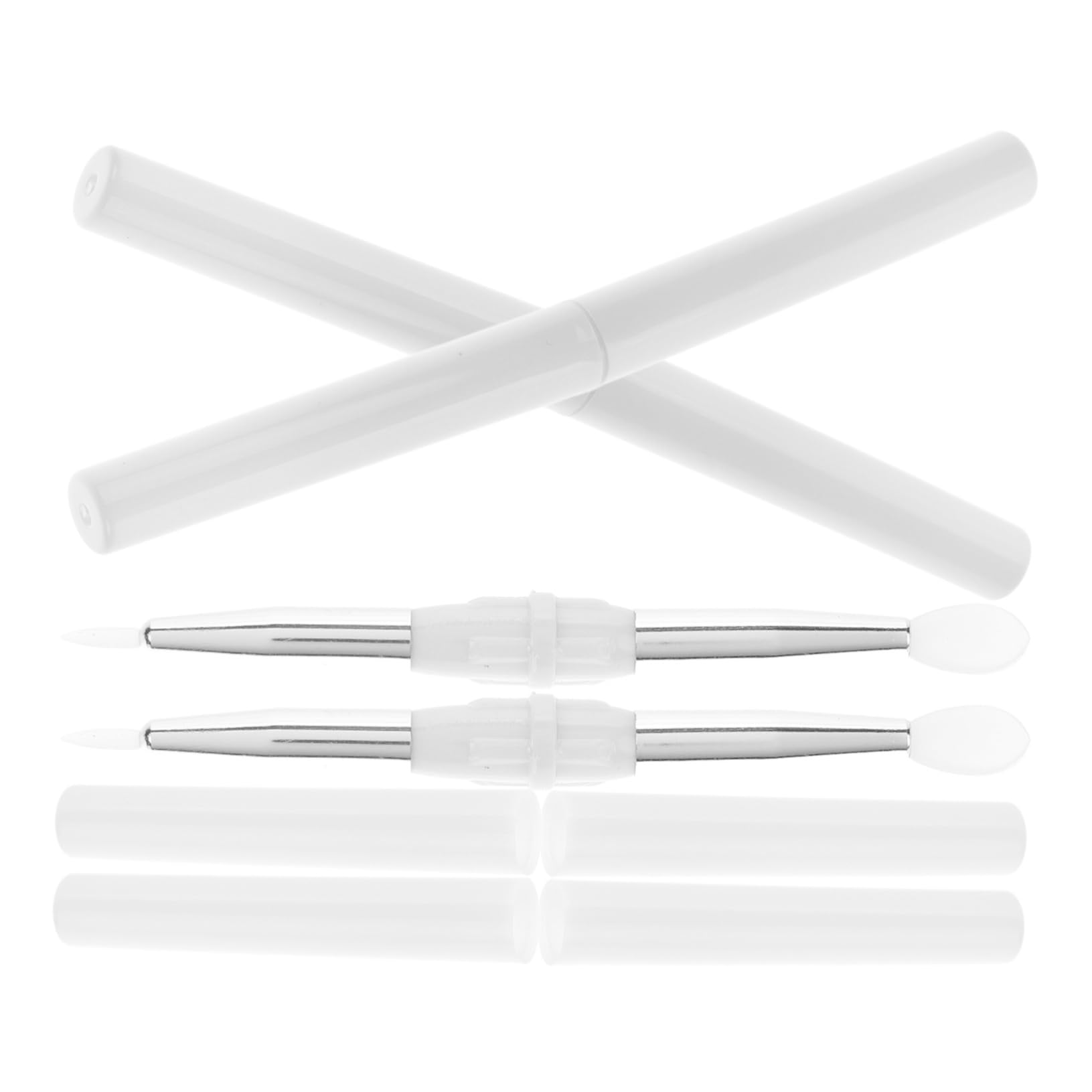 FRCOLOR 4-pack Double-sided Silicone Lip Brush Set/eyeshadow Applicator Travel-ready Protective Caps Gentle on Skin for Makeup Go