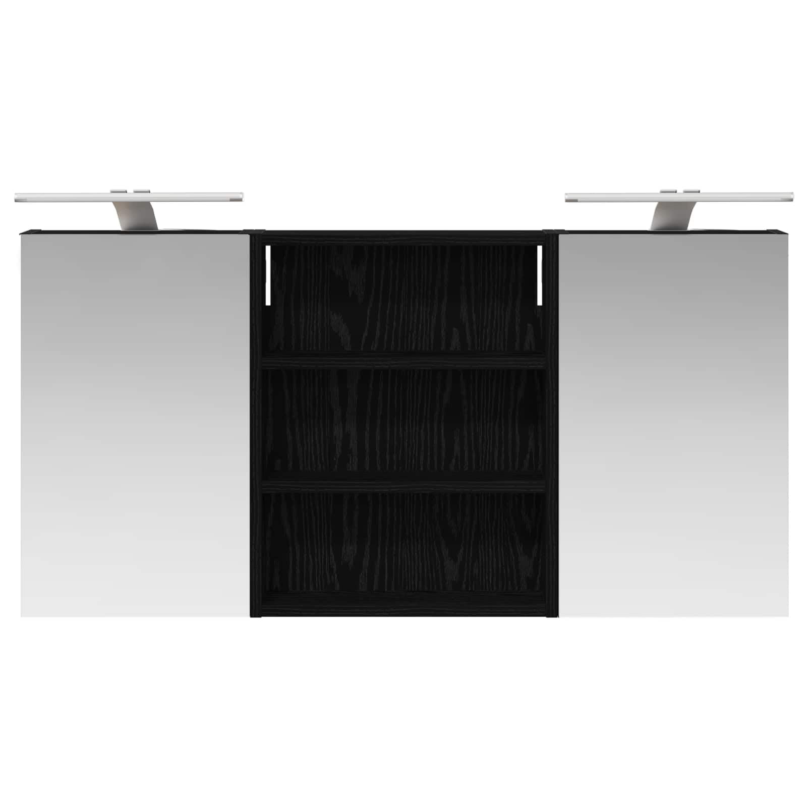 Set di 3 armadietti da bagno in legno, 100 x 10,5 x 50 cm, montaggio a parete con illuminazione a LED, specchio a due vie, vano portaoggetti, ante e ripiani per mobili da bagno