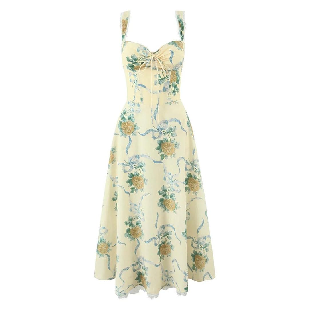 Vestido largo midi con tirantes delgados y estampado floral para mujer