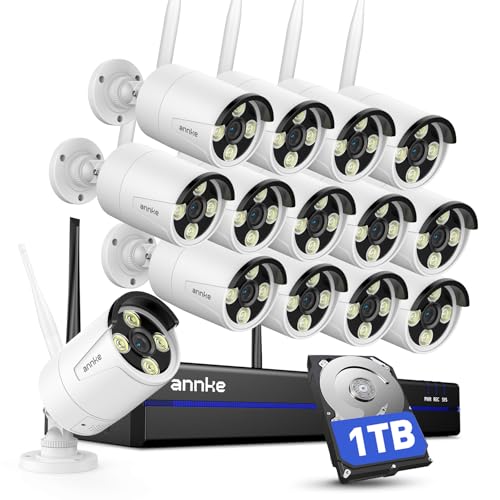 ANNKE 3K WLAN kamera do monitoringu, zestaw zewnętrzny, 14 x 3K WiFi, 16 CH 4K NVR z 1TB HDD, w pełni metalowy, 5 GHz/2,4 GHz Wi-Fi, noktowizor, rozpoznawanie osób, 2-drożne audio, nagrywanie 24/7