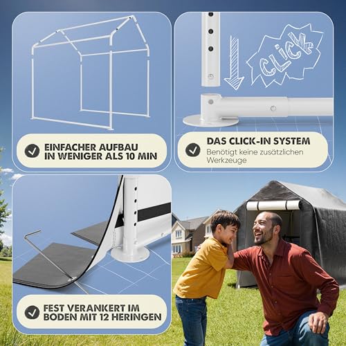 GARLINGO Fahrradgarage | 172 x 163 x 120 cm | Einfacher Aufbau ohne Schrauben | Zeltgarage Gerätehaus Gartenhütte Fahrradschuppen Foliengerätehaus