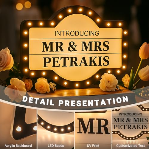 Image of Custom Wedding LED Bottle Service Sign, Personalized Name Marquee Light, Adjustable Brightness Bottle Girl Sign for Wedding Reception Sweetheart Table Engagement Party Anniversary Birthday Decor