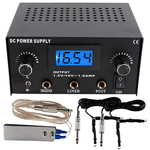 Tattoo Power Supply Foot Pedal Clip Cord Kit, CINRA Pro Dual Digital Tattoo Power Supply Tattoo Foot Pedal Switch and Tattoo Clip Cord Kit Set for Tattoo Machine Supplies