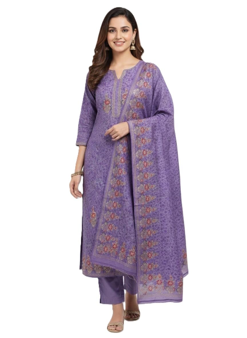 Women Woolen Unstitched Fabric Lavender Salwar Suit For Women Winterwear-image-45