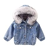 Deloito Kleinkind Baby Jeansjacke Herbst Winter Kinder Mädchen Denim Outwear mit Kapuze Faux-Pelz Vlies Warmer Steppjacke Pelzkragen Starker Mantel (Grau,100/2-3 T)