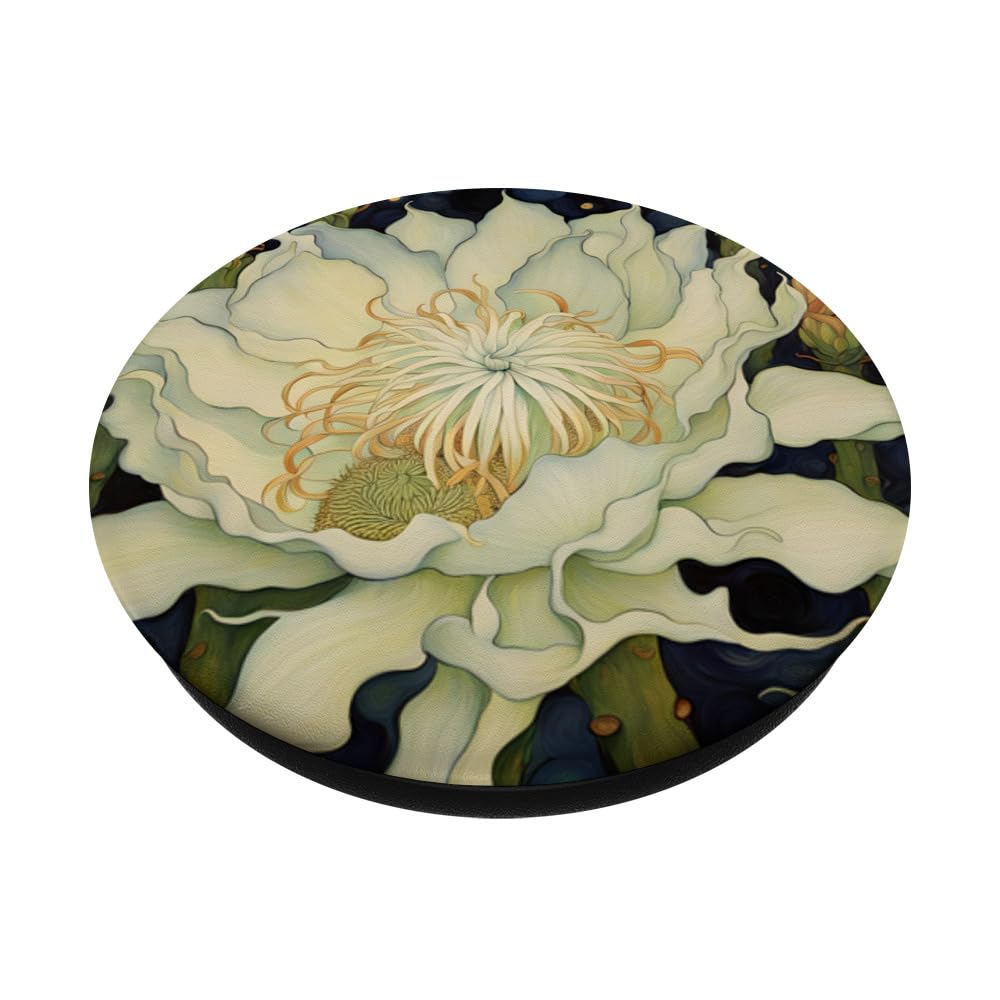 Cereus Night Blooming Cactus Flower Gorgeous Exotic Blooms PopSockets Swappable PopGrip, Black - Image 2