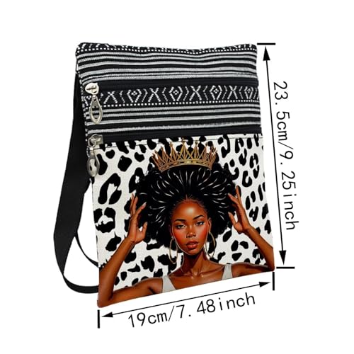 African American Messenger Bag Small Ethnic Pattern Printed Adjustable Strap Crossbody Zipper Pouch Cheetah Leopard Queen Phone Organizer Wallet Cute Shoulder Handbag for Black Women2