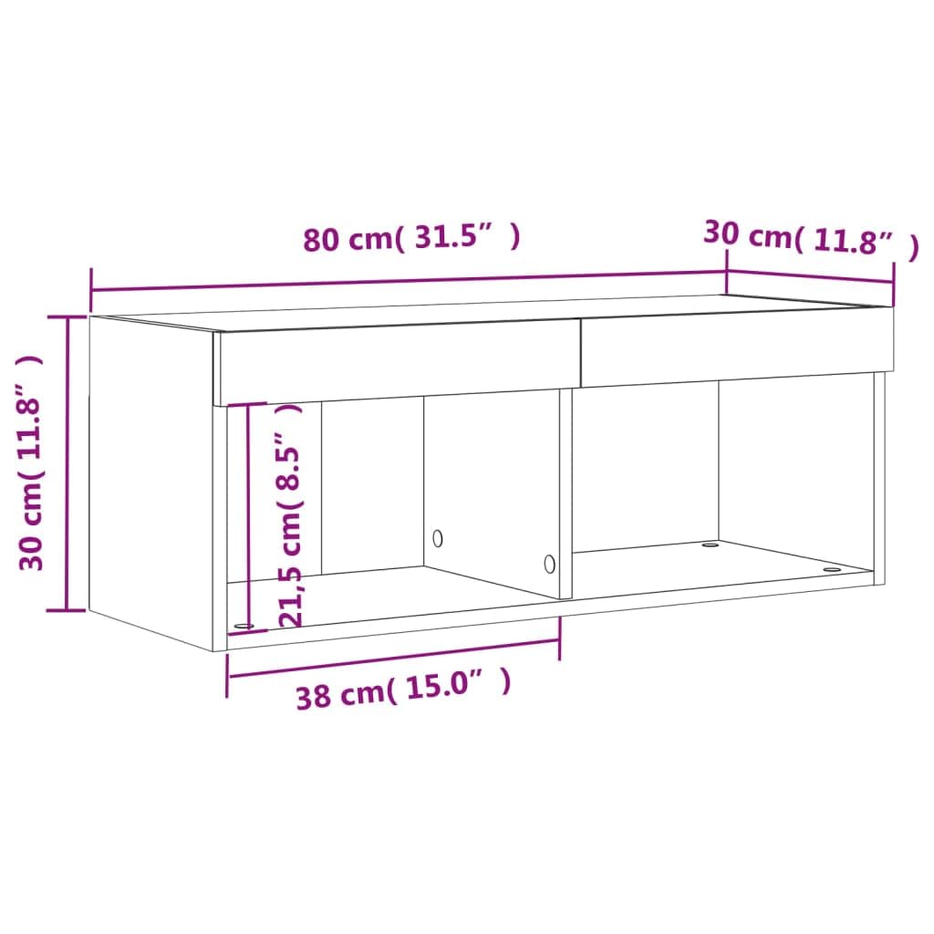 vidaXL Mueble para TV con Luces LED, Soporte Flotante con Almacenaje, Armario Consola de Pared, Mueble Multimedia de Salón Dormitorio, Blanco