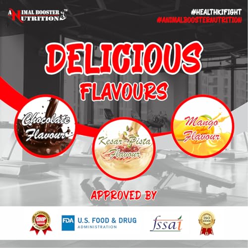 Image of Animal Booster Nutrition Maha Mass Gainer, 25gm of Protein in 90gm of Serving Helps in Gain Weight, Build Muscle & Fuel Energy (5Kg, Mango Flavor)