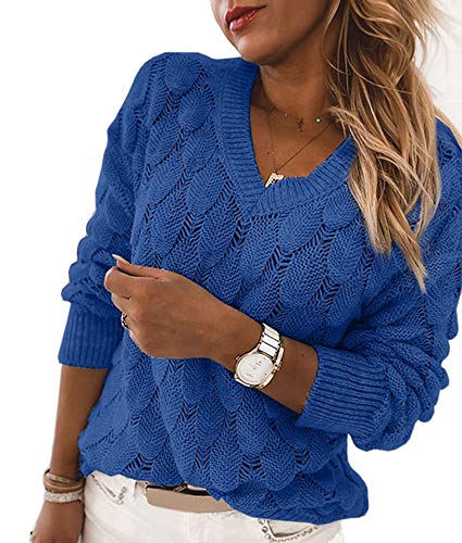 Image of Women's V Neck Long Sleeve Pullover Sweater Lightweight Knit Sweaters Novelty Sweaters