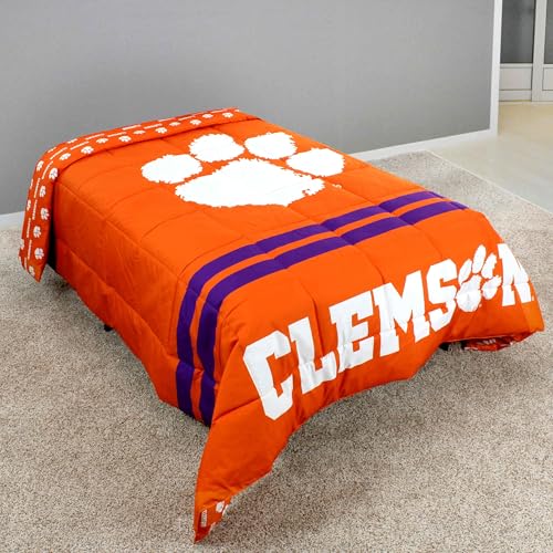 Image of College Covers Everything Comfy Clemson Tigers Reversible Big Logo Soft and Colorful Comforter, Twin