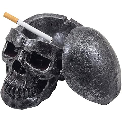 Spooky Human Skull Ashtray with Cover for Scary Halloween Decorations and Decorative Skulls & Skeletons Figurines As Gothic Smoking Room Decor Gifts for Smokers by Home-n-Gifts Cover